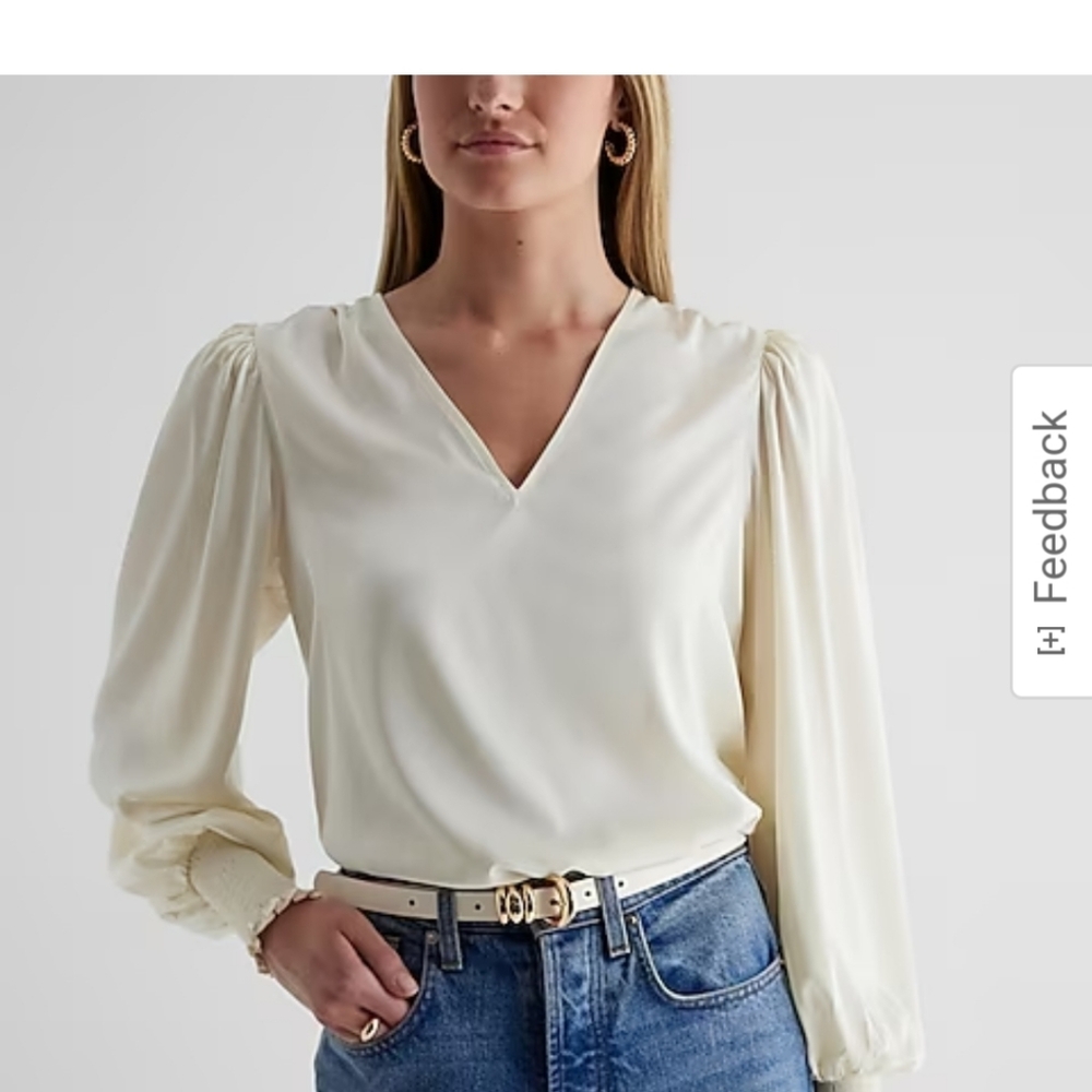 Express cream colored smocked cuff top